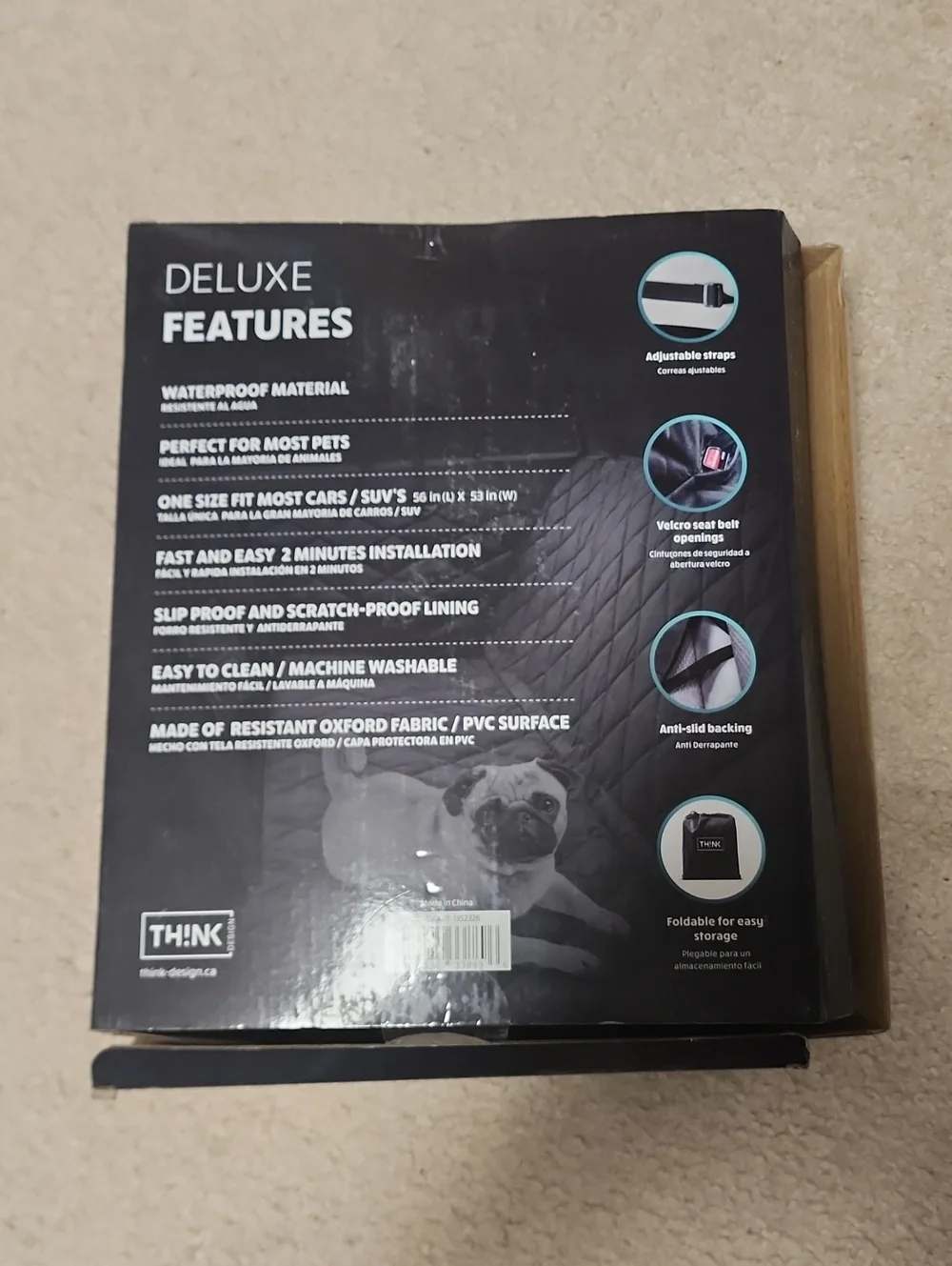 Think! Deluxe Pet Car Seat Cover - Black